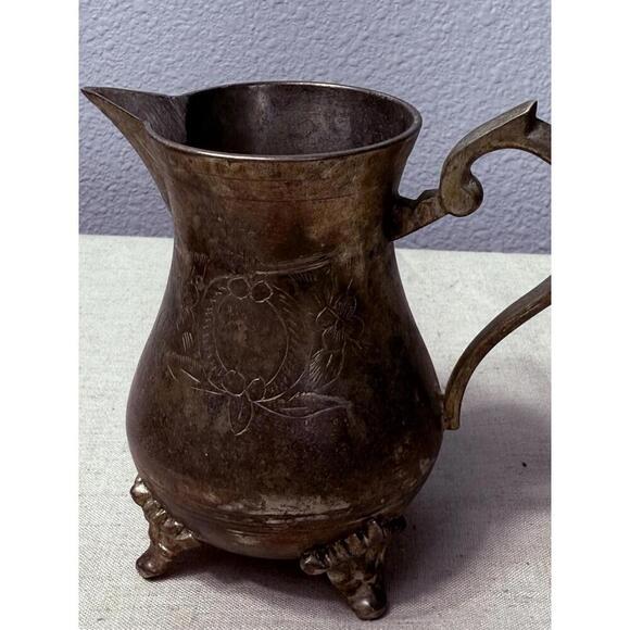 Antique Brass Hand Forged Scallop Leg Floral Etched Pattern Milk Pot Tea Pot Jug - Picture 5 of 9